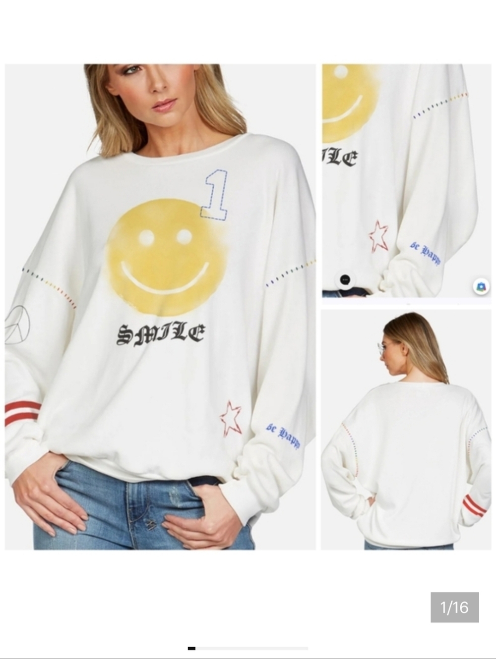 ❤️Lauren Moshi PRICE FIRM Babbs Spray Happyface Elements sweatshirt